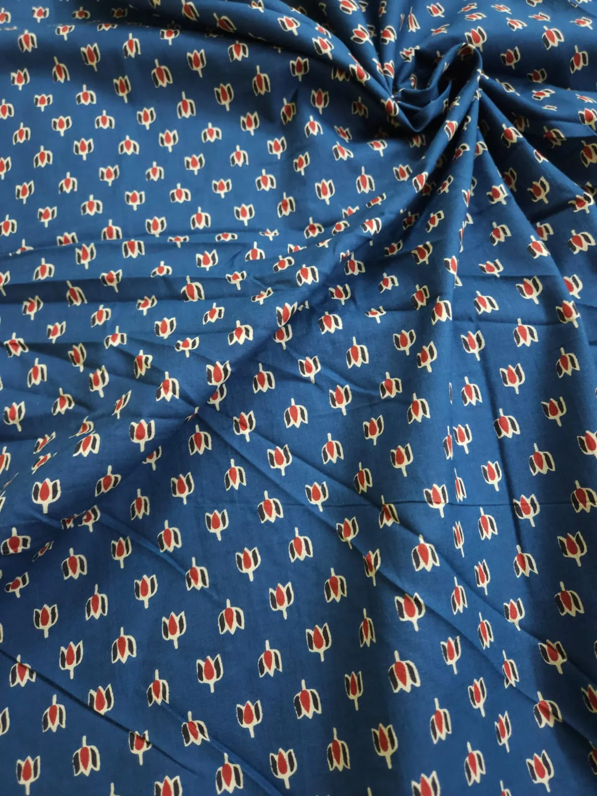 Blue Shade Base Lotus Print, Cotton Fabric.