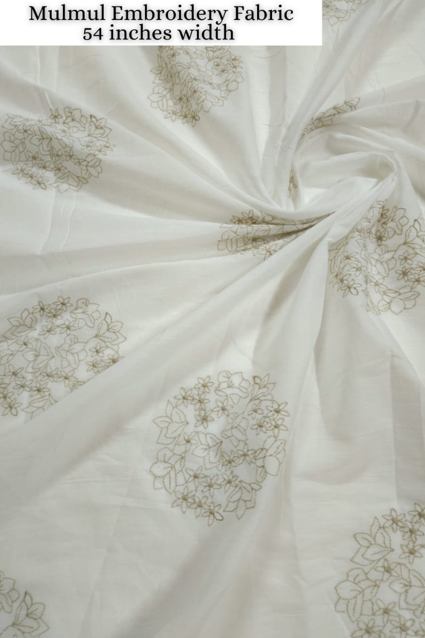 White Shade Base Round Circle Figure Cotton Embroidery Print.