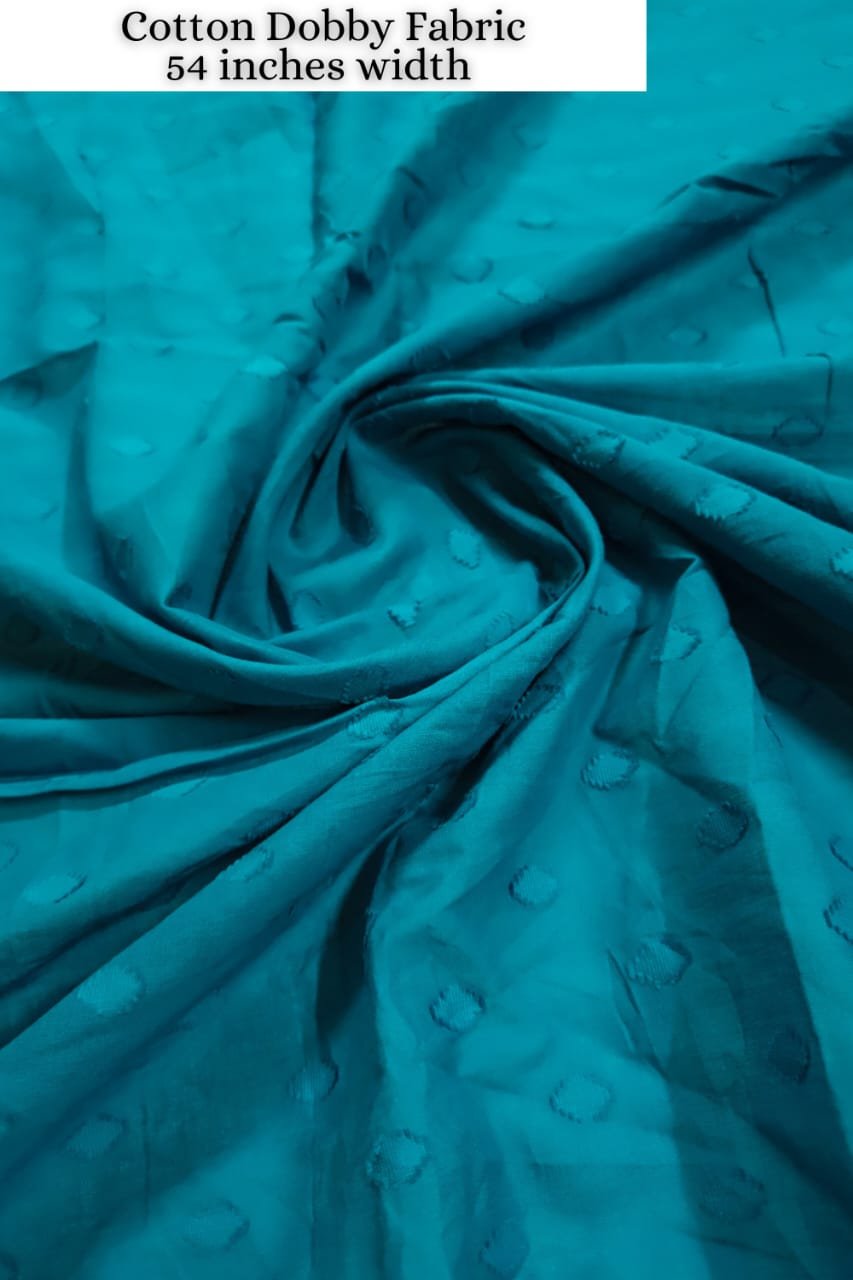Turquoise Shade Base Cotton Dobby Fabric.