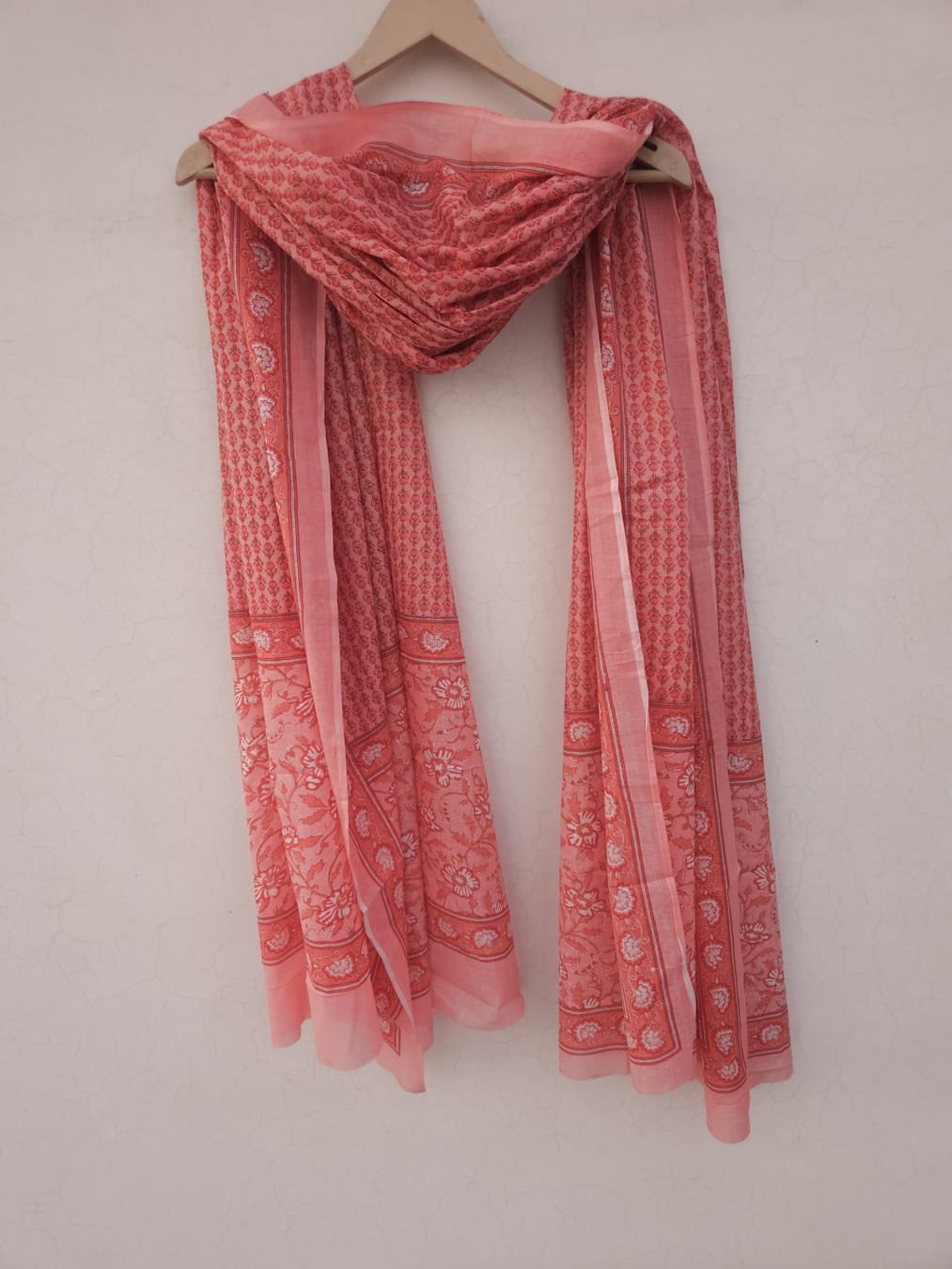 Light Orange Peach small butta printed cotton mulmul dupatta