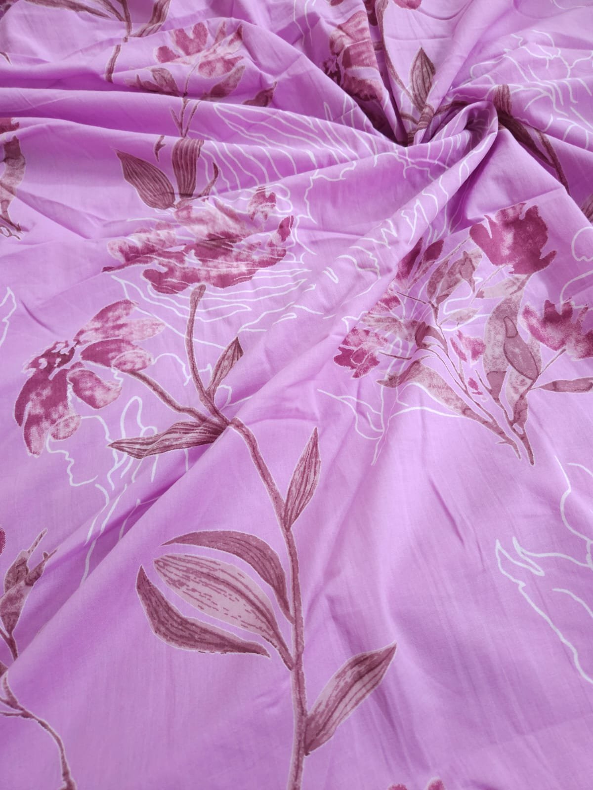 Pastel Shade Base Big Flower Block Print, Cotton Fabric,