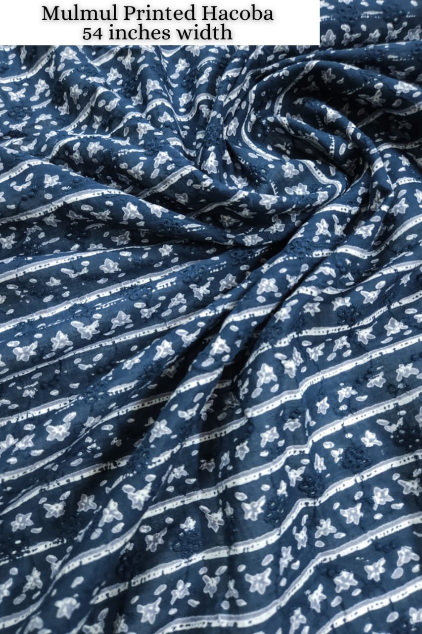 Navy Blue Shade Stripes Cotton Hakoba Print.