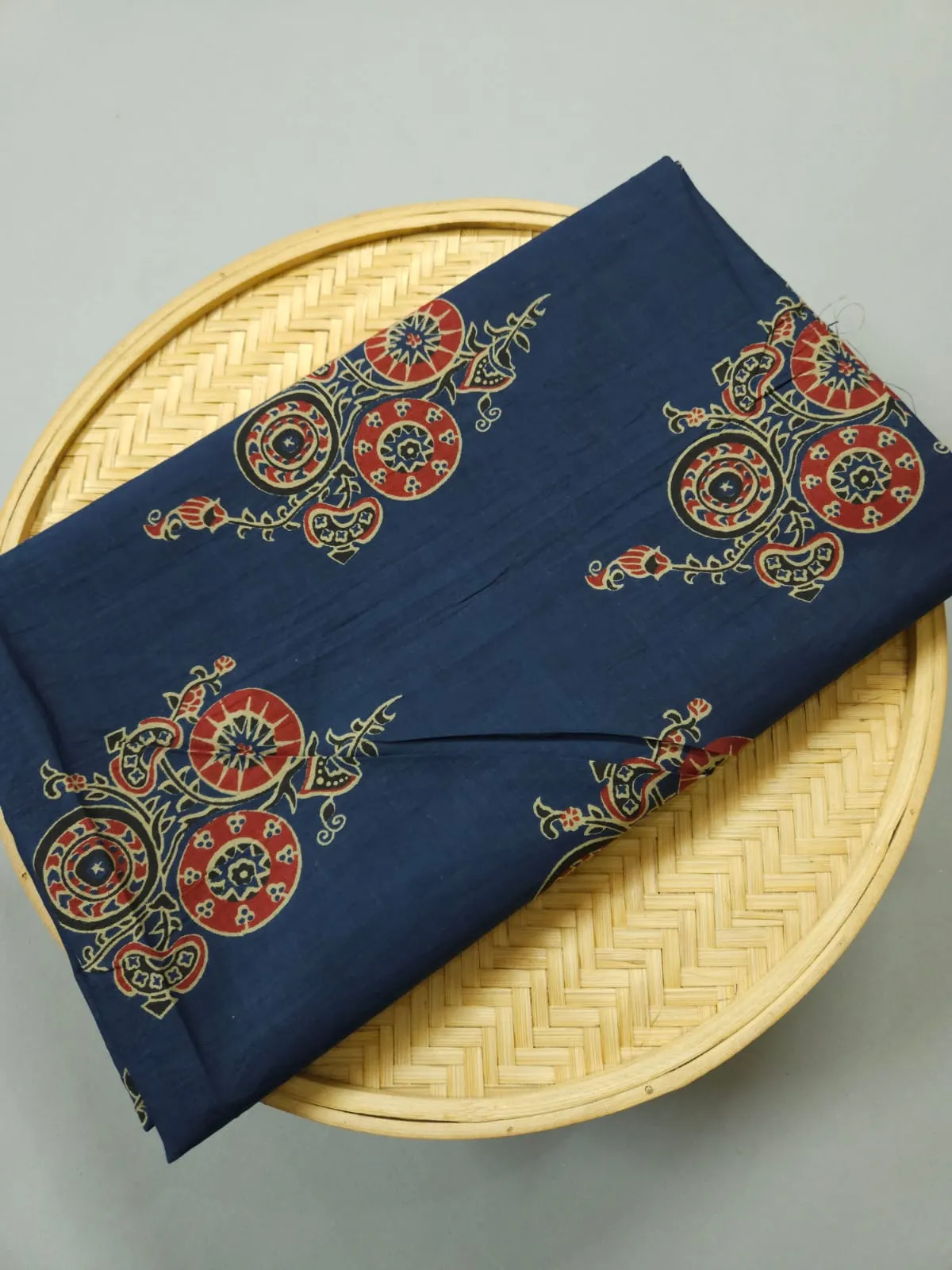 Blue Shade Base Big Mughal Block Ajrakh Print.