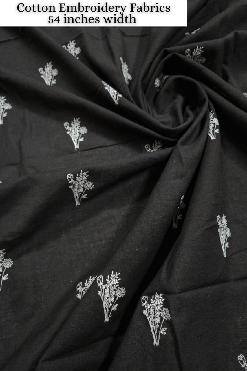 Black And White Shade Base Cotton Embroidery Print,