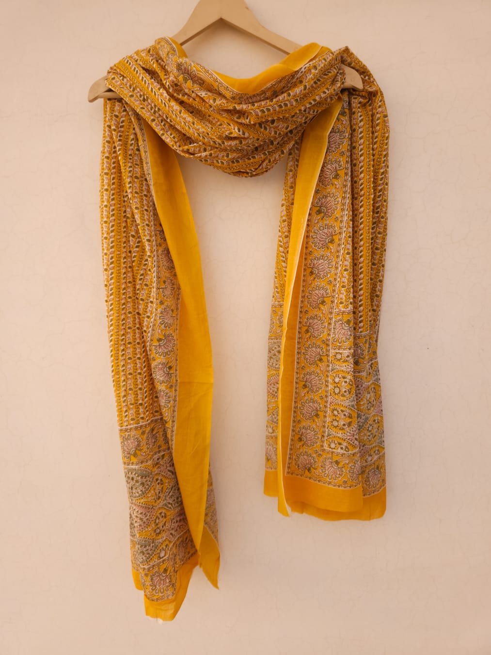 Cotton Mulmul Dupatta in Mustard Yellow small butta prints