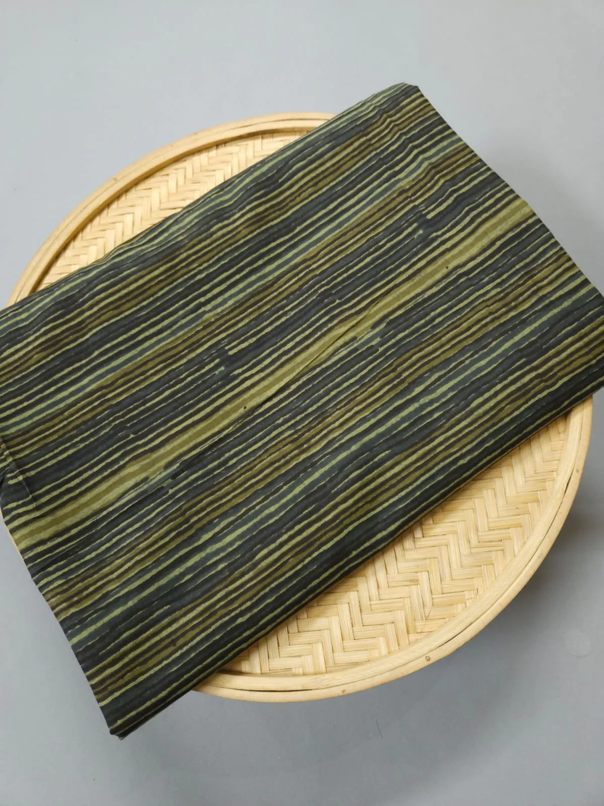 Dark Green Shade Ajrakh Cotton Stripes Print.
