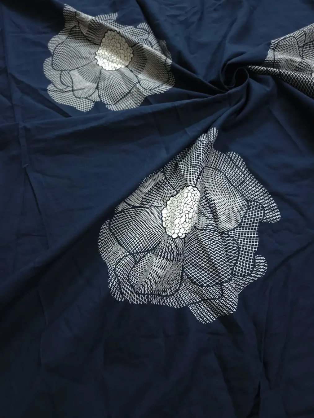Blue Shade Base Big Flower Print, Cotton Fabric.