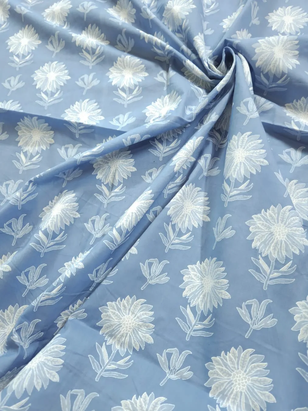 Pastel Shade Base Traditional Flower Block Print, Cotton Fabric.