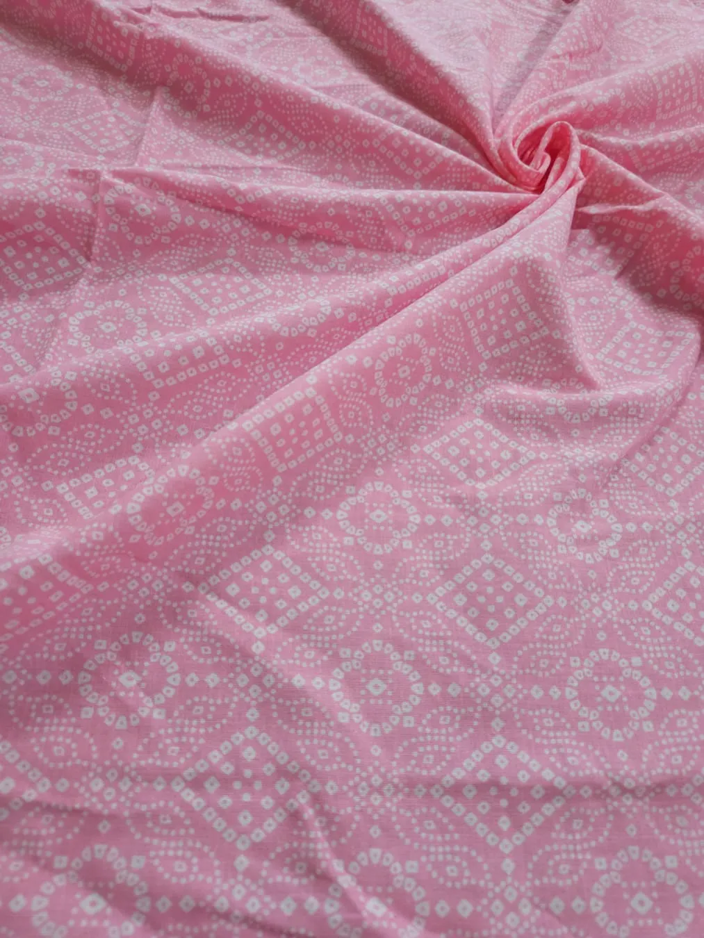 Pastel Shade Base Bandhej Print, Cotton Fabric.