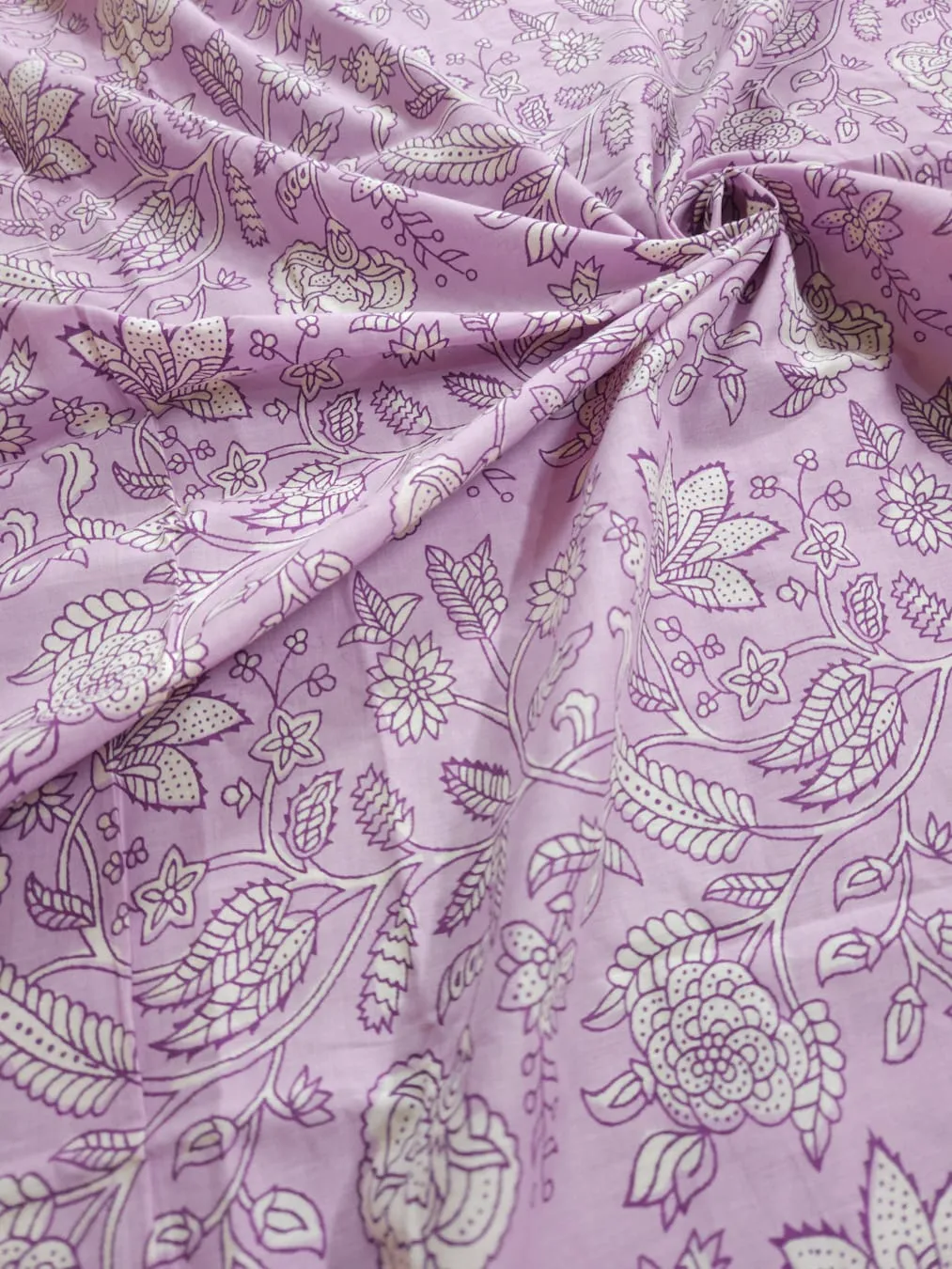Pastel Pink Shade Base Traditional Flowers Block Print, Cotton Fabric.