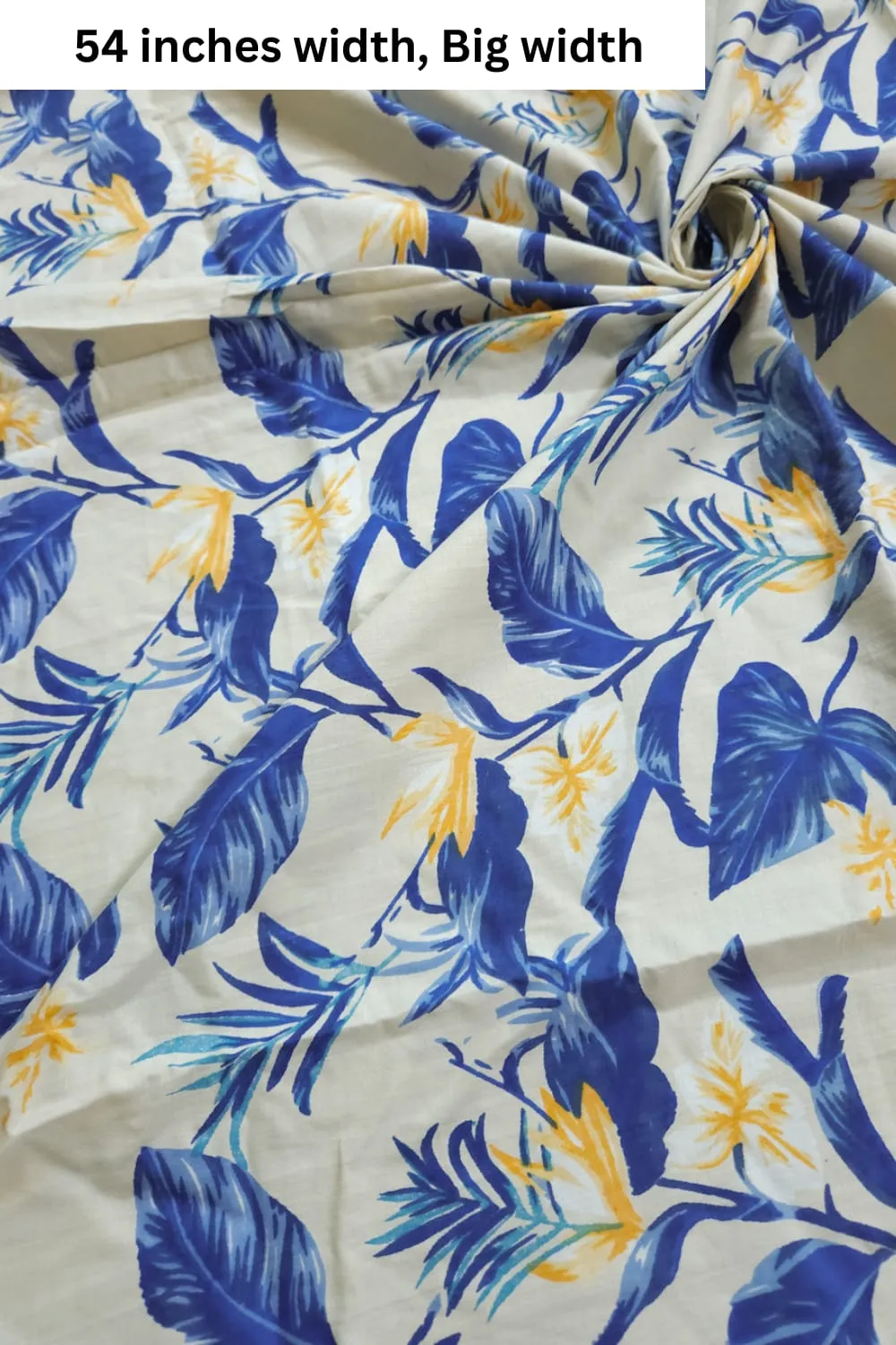 Pastel Grey Shade Base Leaves Print, Cotton Fabric.