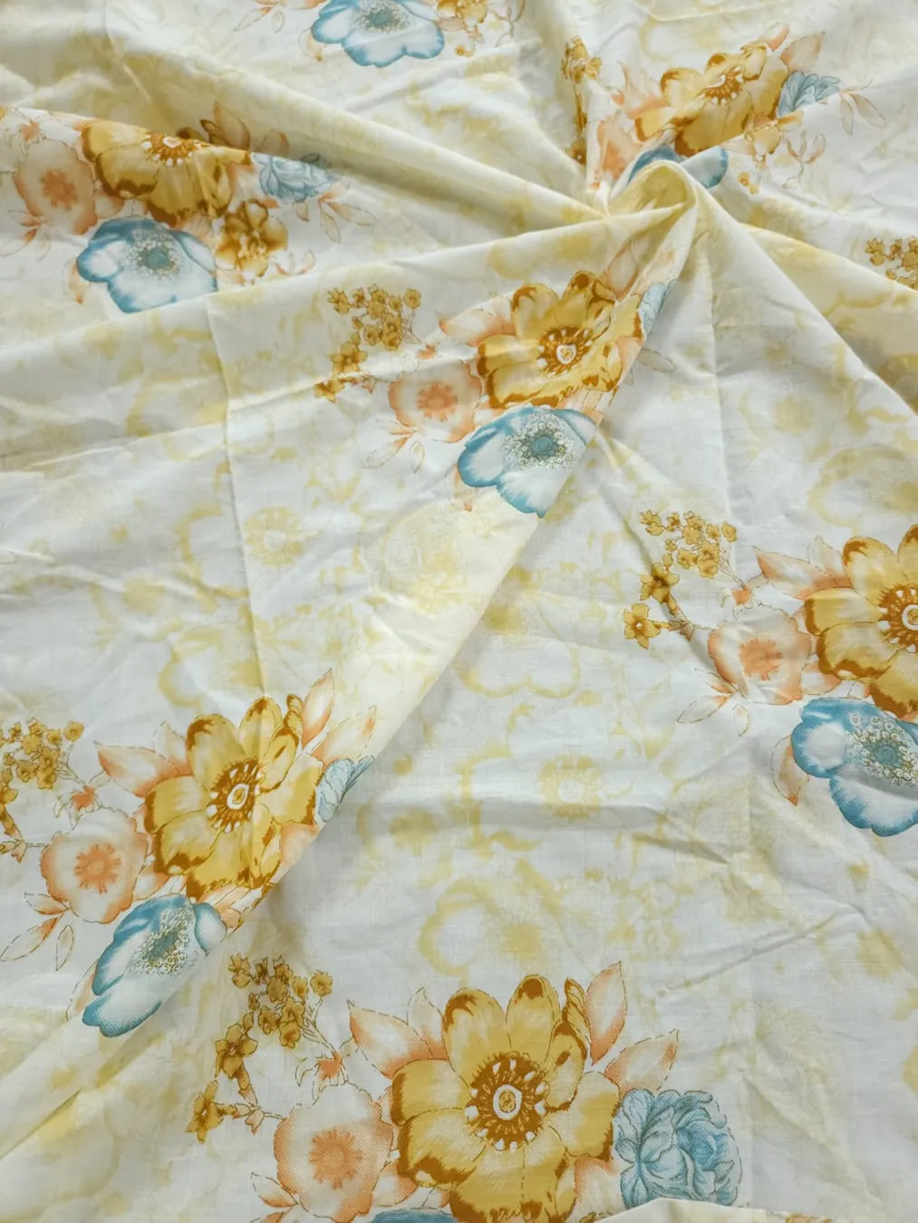 Cream Shade Base Yellow Flowers Print, Cotton Fabric.