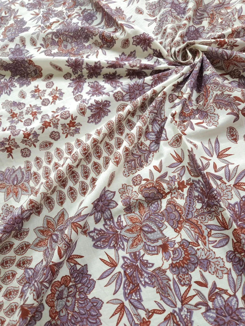 White Shade Base Flower Patch Print, Cotton Fabric.