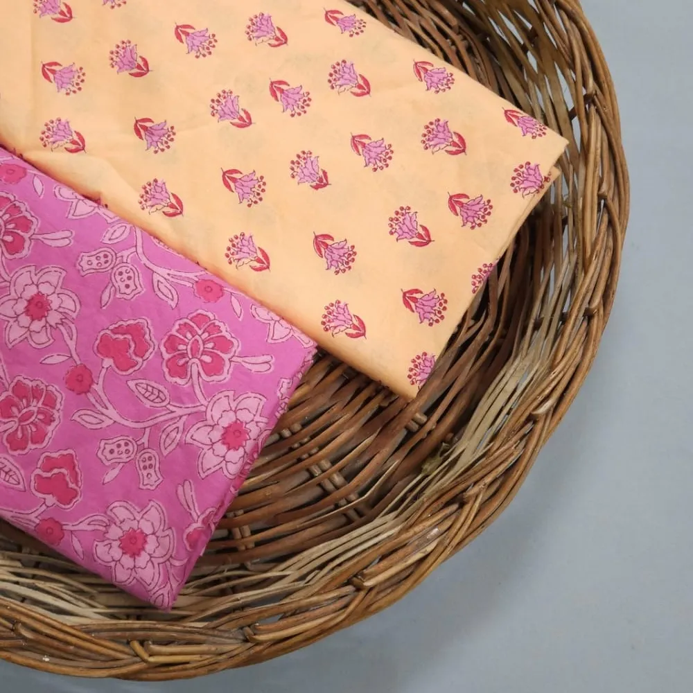 Pastel Shade Base Small Sanganeri Butty Matching Jaal Block Print.