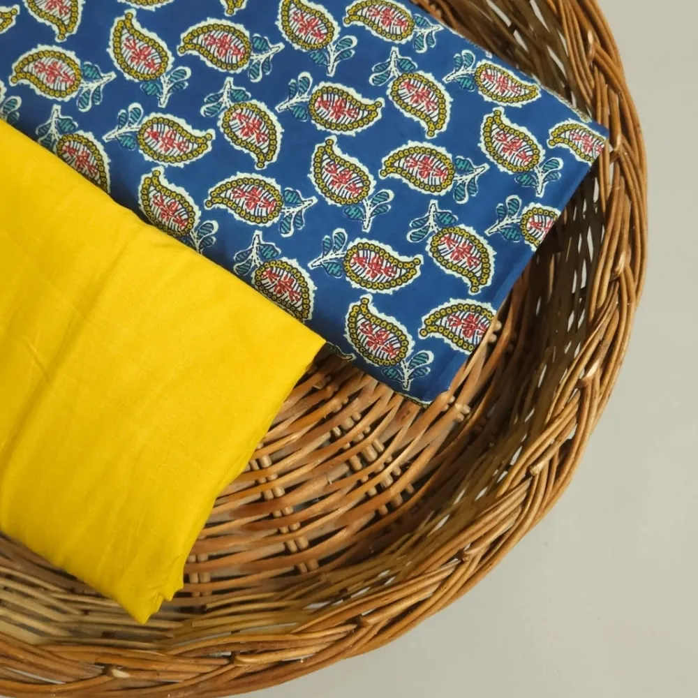 Blue Shade Jaipuri Carry Block Print With Matching Solid Bottom.