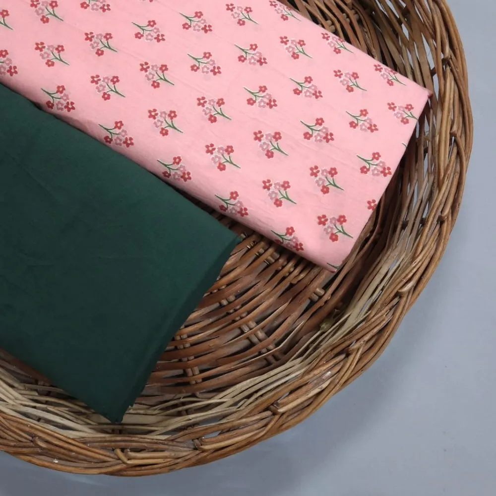 Pink Shade Traditional Small Butty Print With Matching Solid Plain Bottom.