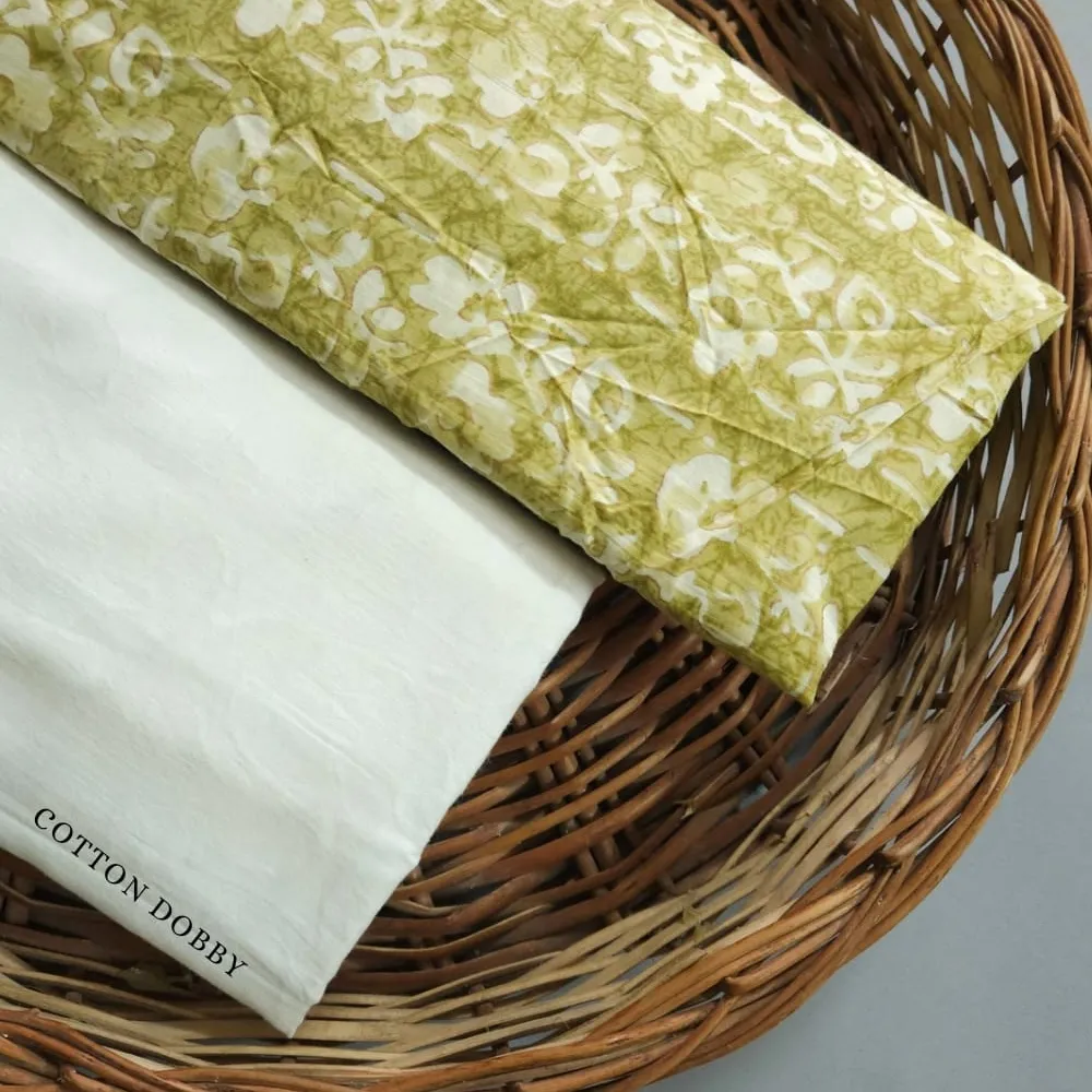 Mehandi Shade Base Abstract Flower Print With Matching Dobby Bottom.