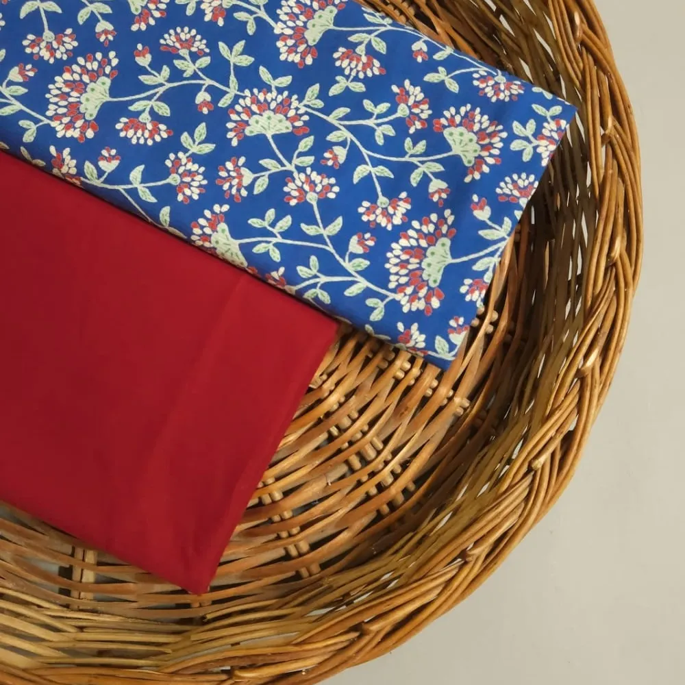 Blue Shade Base Nas Flower Jaal Print With Matching Solid Plain Bottom.