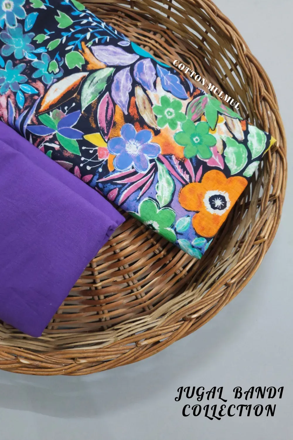 Black Shade Base Multicolour Flowers Jaal Print With Matching Solid Bottom.