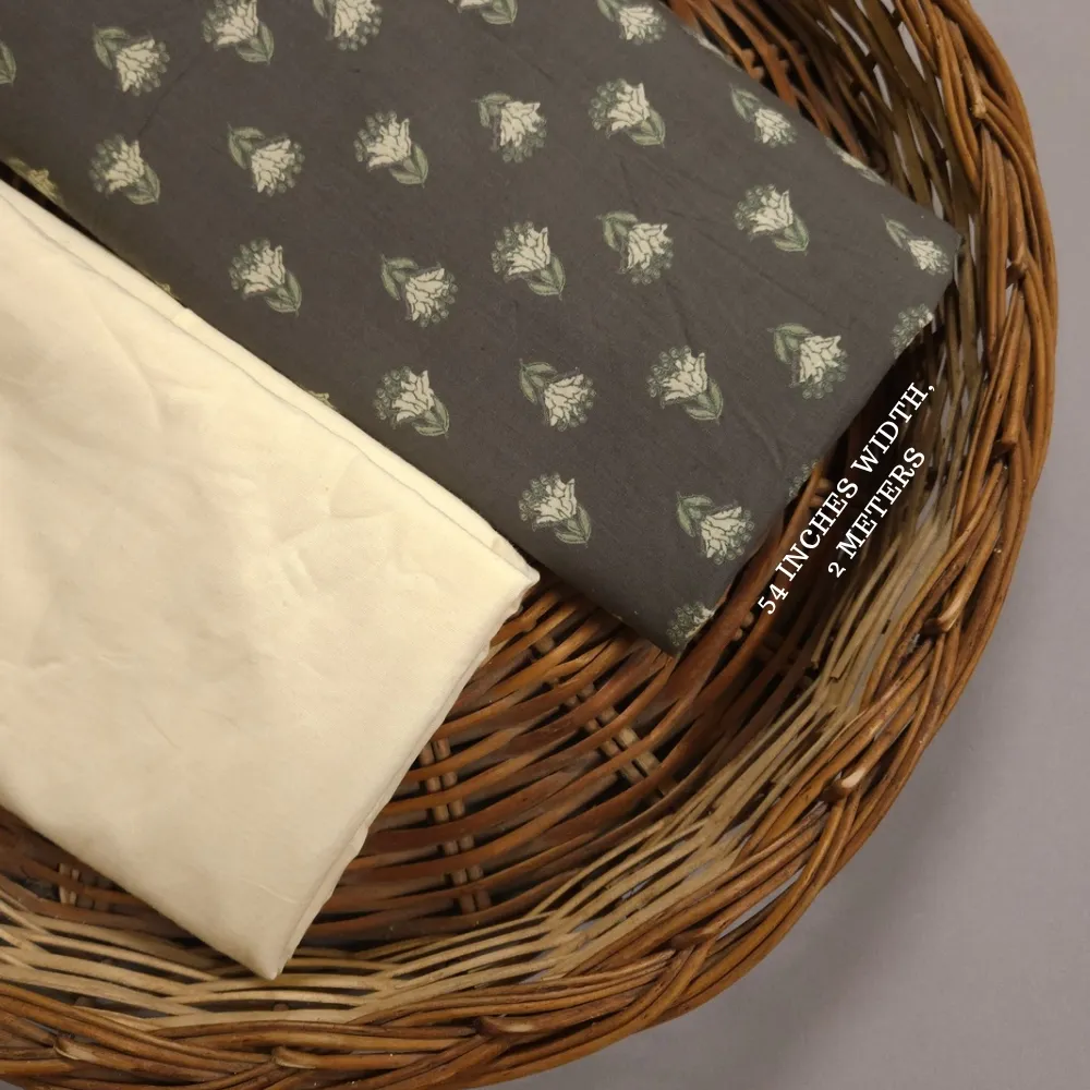 Pastel Shade Base Sanganeri Butty Print With Matching Solid Bottom.
