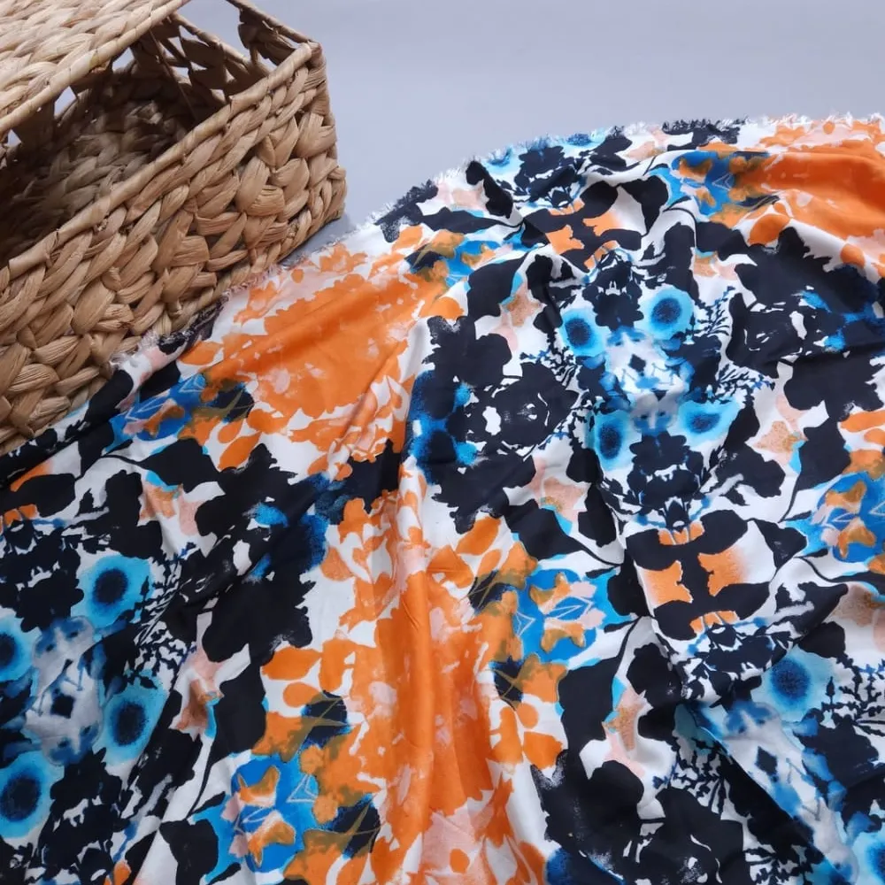 White Shade Base Mix Abstract Multicolour Print, Rayon Fabric.
