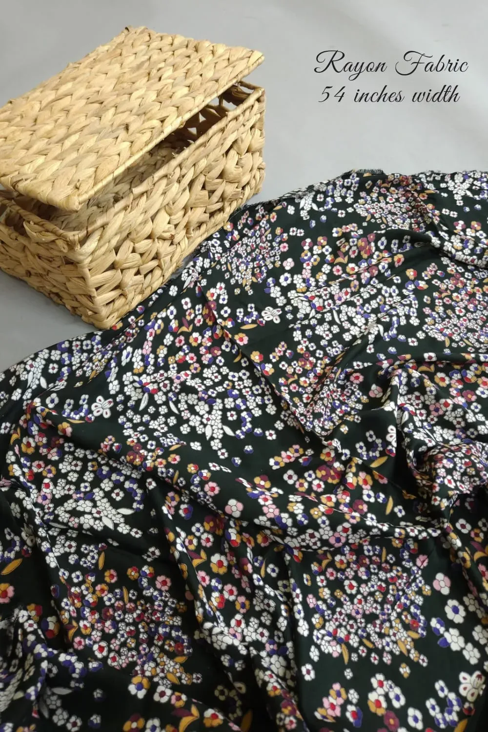 Black Shade Base Small Flowers Print, Rayon Fabric.