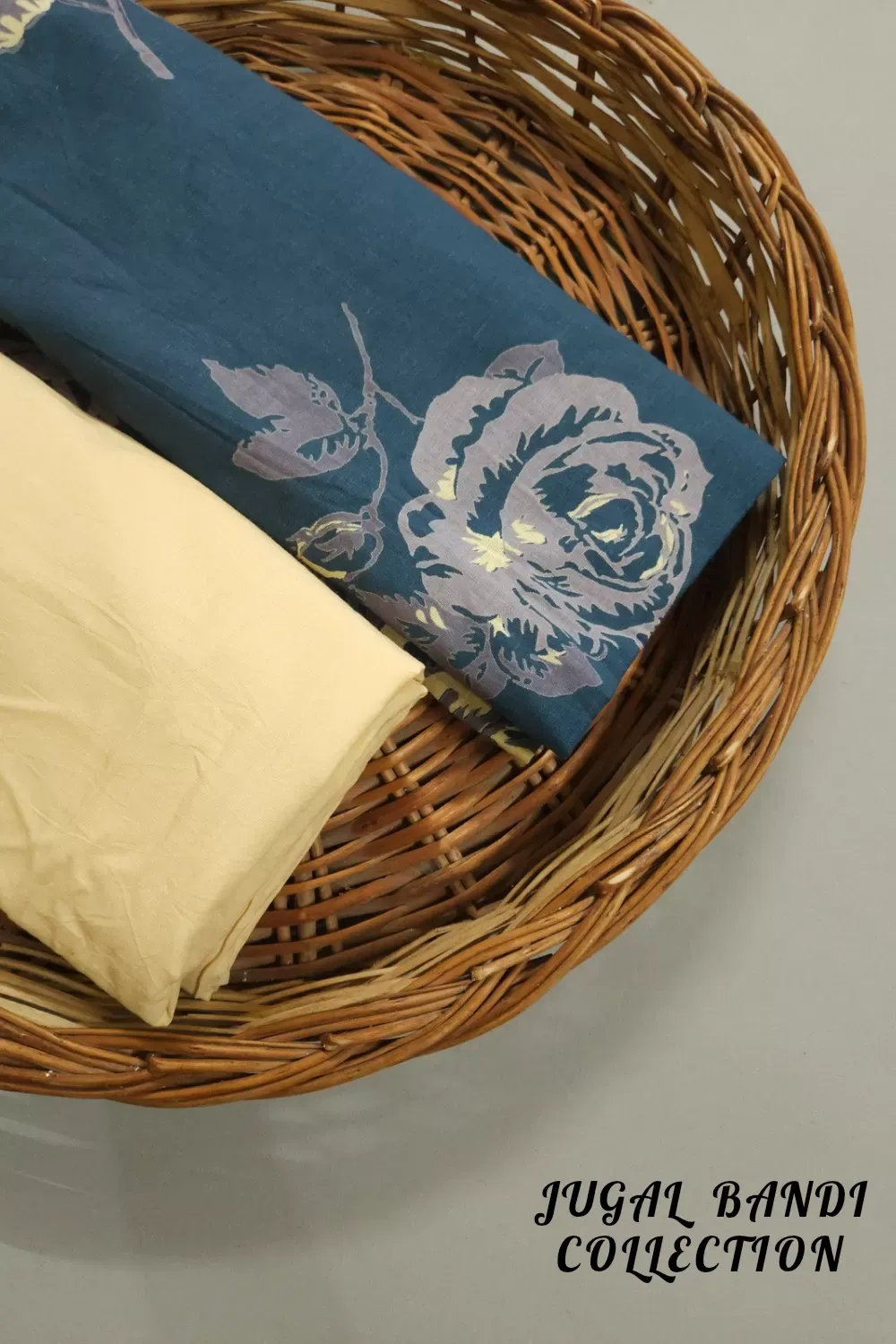 Blue Shade Base Flower Print On Top With Matching Solid Plain Bottom.