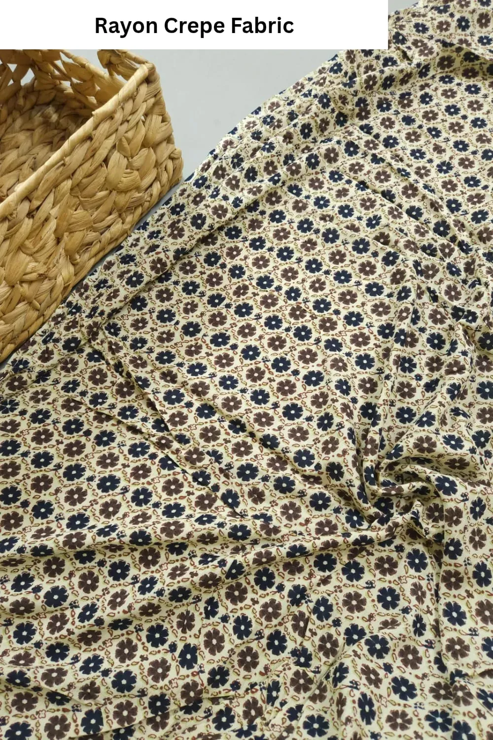 Cream Shade Base Small Figure Jaal Print, Rayon Crepe.