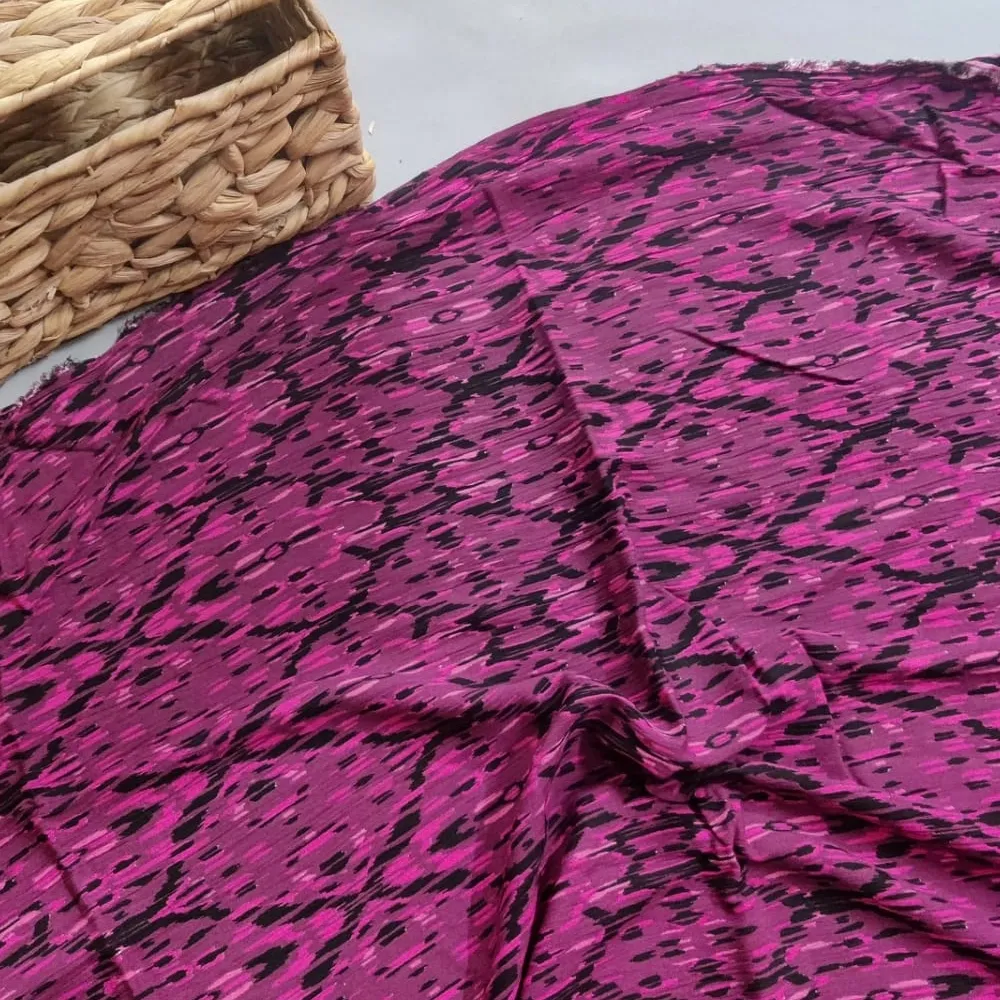 Magenta Shade Base Sanganeri Block Print, Rayon Crepe.