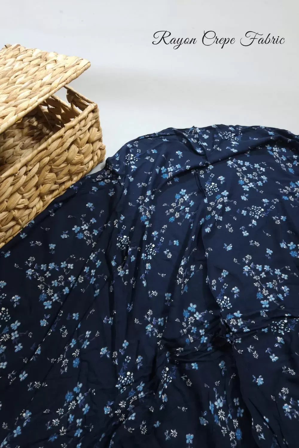 Blue Shade Base Small Flowers Print, Rayon Crepe.