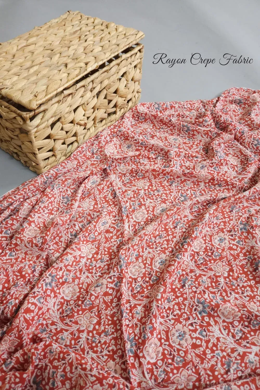 Rust Shade Base Jaipuri Flower Jaal Print, Rayon Crepe.