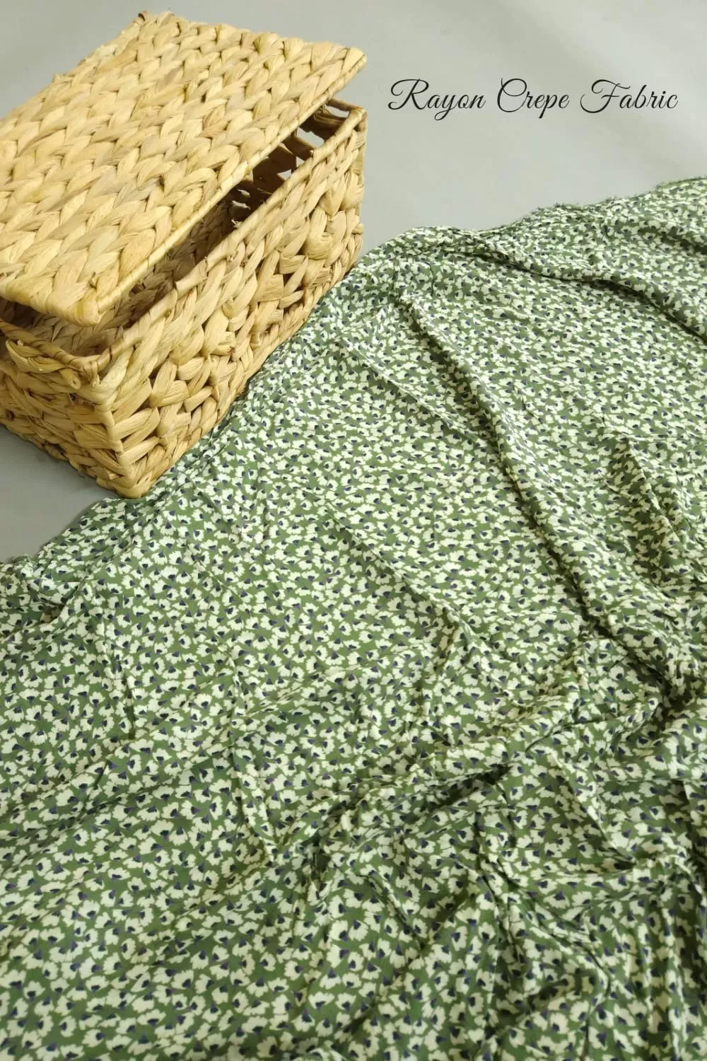 Green Shade Base Small Flowers Jaal Print, Rayon Crepe.