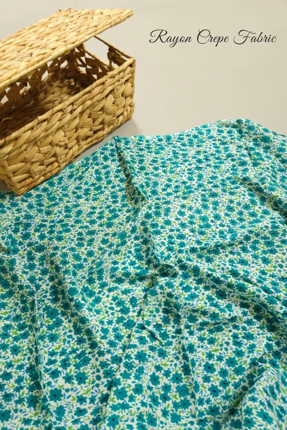 Pastel Turquoise Shade Base Small Flowers Print, Rayon Crepe.