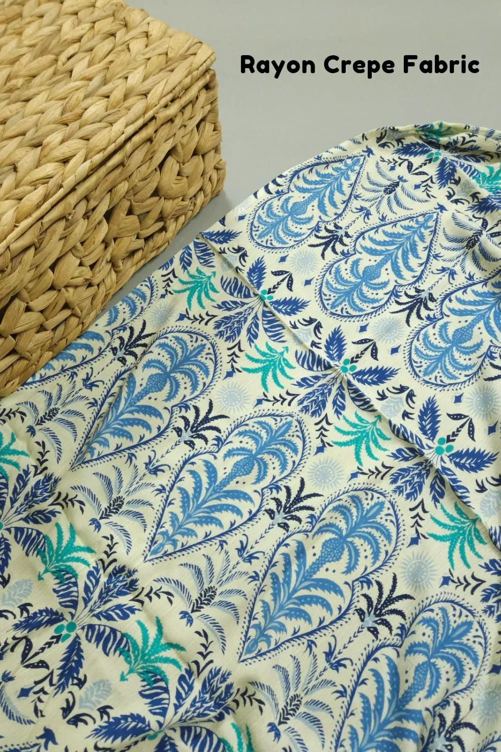 Off White Shade Base Flowers And Block Print, Rayon Crepe.