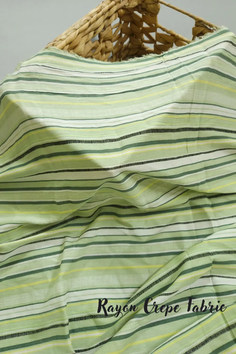 Pastel Shade Base Green Stripes Print, Rayon Crepe.