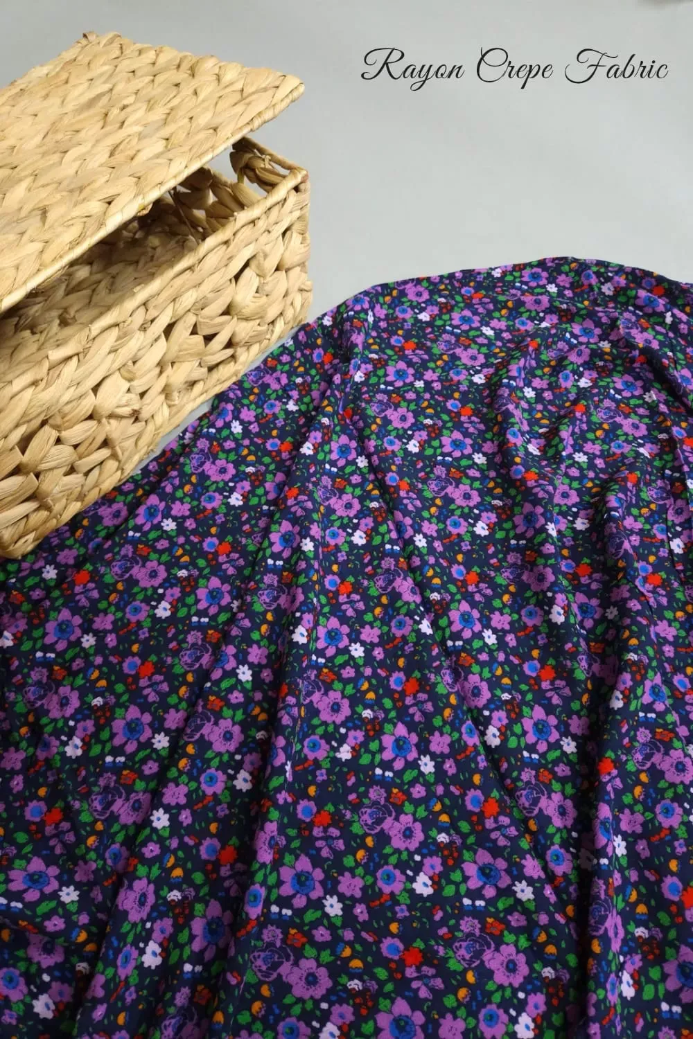 Black Shade Base Small Flowers Jaal Print, Rayon Crepe.