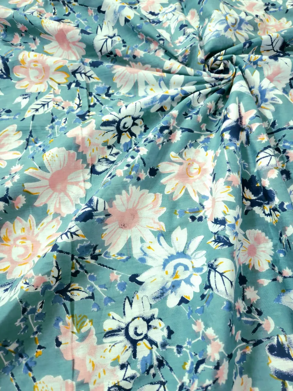 Pastel Shade Base Multicolour Flowers Print, Jaipuri Cotton.