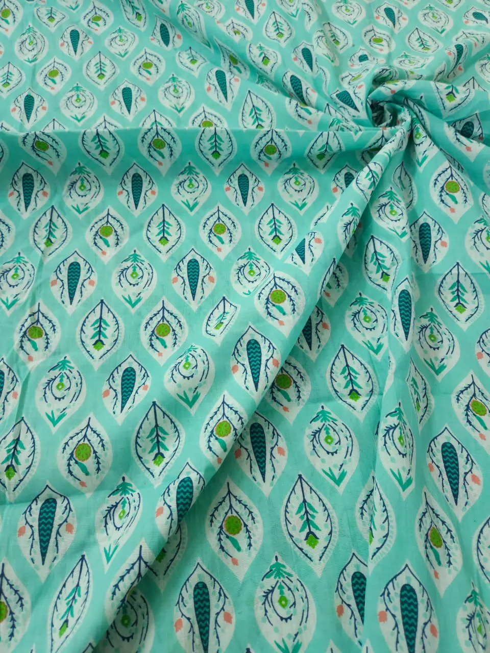 Pastel Green Shade Base Sanganeri Block Print, Jaipuri Cotton.