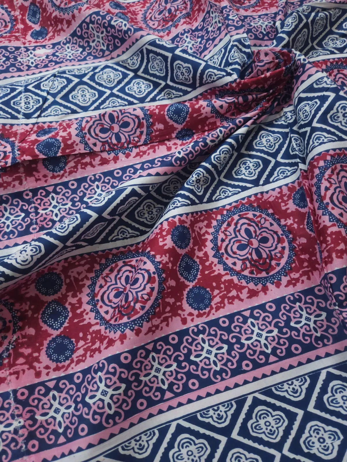 Multicolour Geometric Figures Stipes Print, Jaipuri Cotton.
