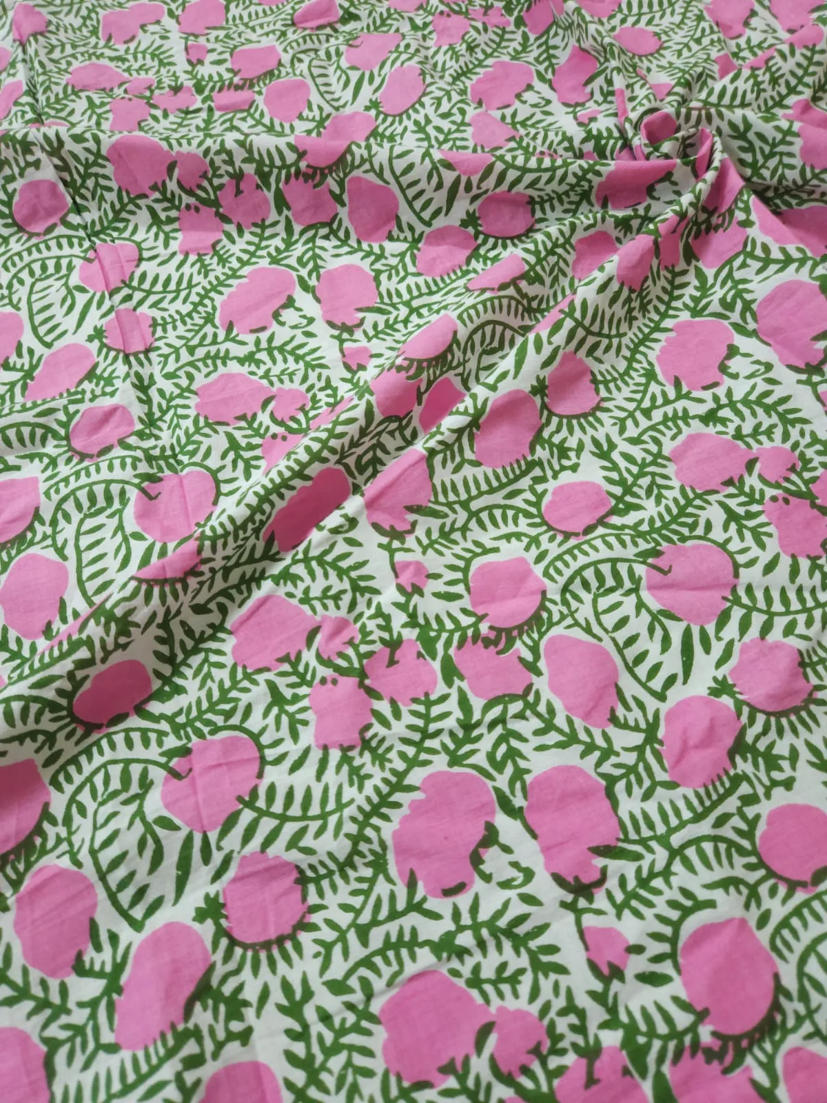 Pink Shade Flowers Block Print, Cotton Fabric.