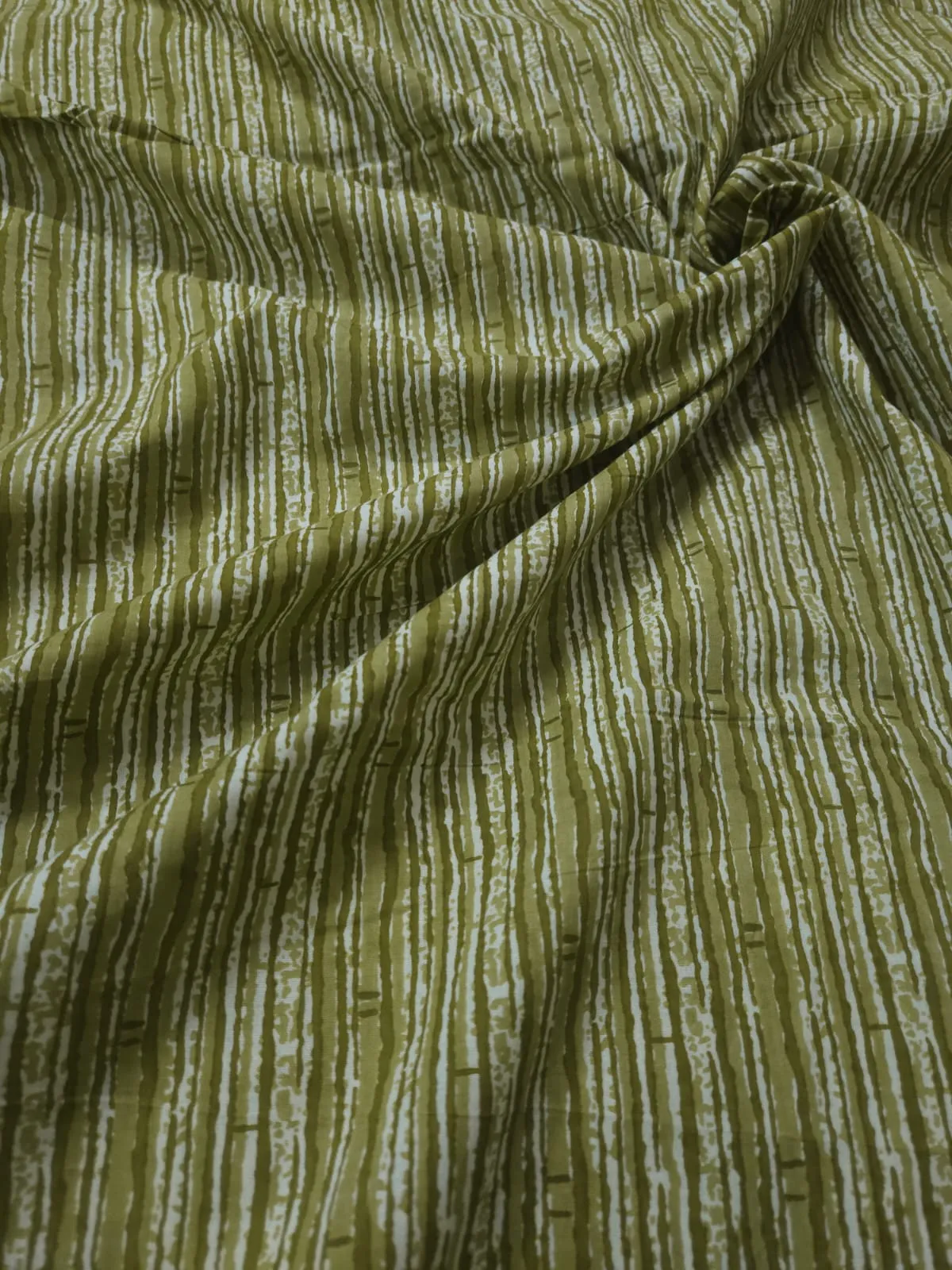 Green Shade Stripes Print On Overall Fabric, Sanganeri Print.