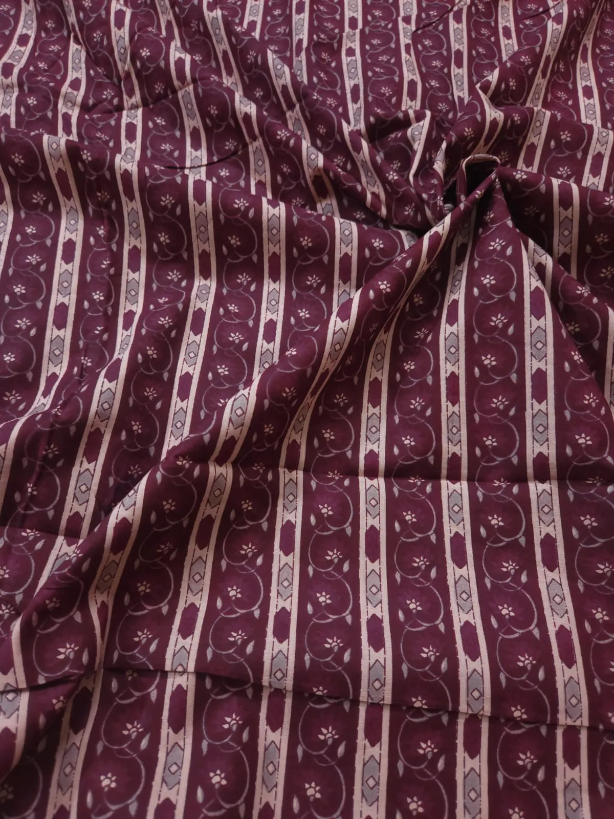 Wine Shade Base Stripes Print, Jaipuri Cotton.