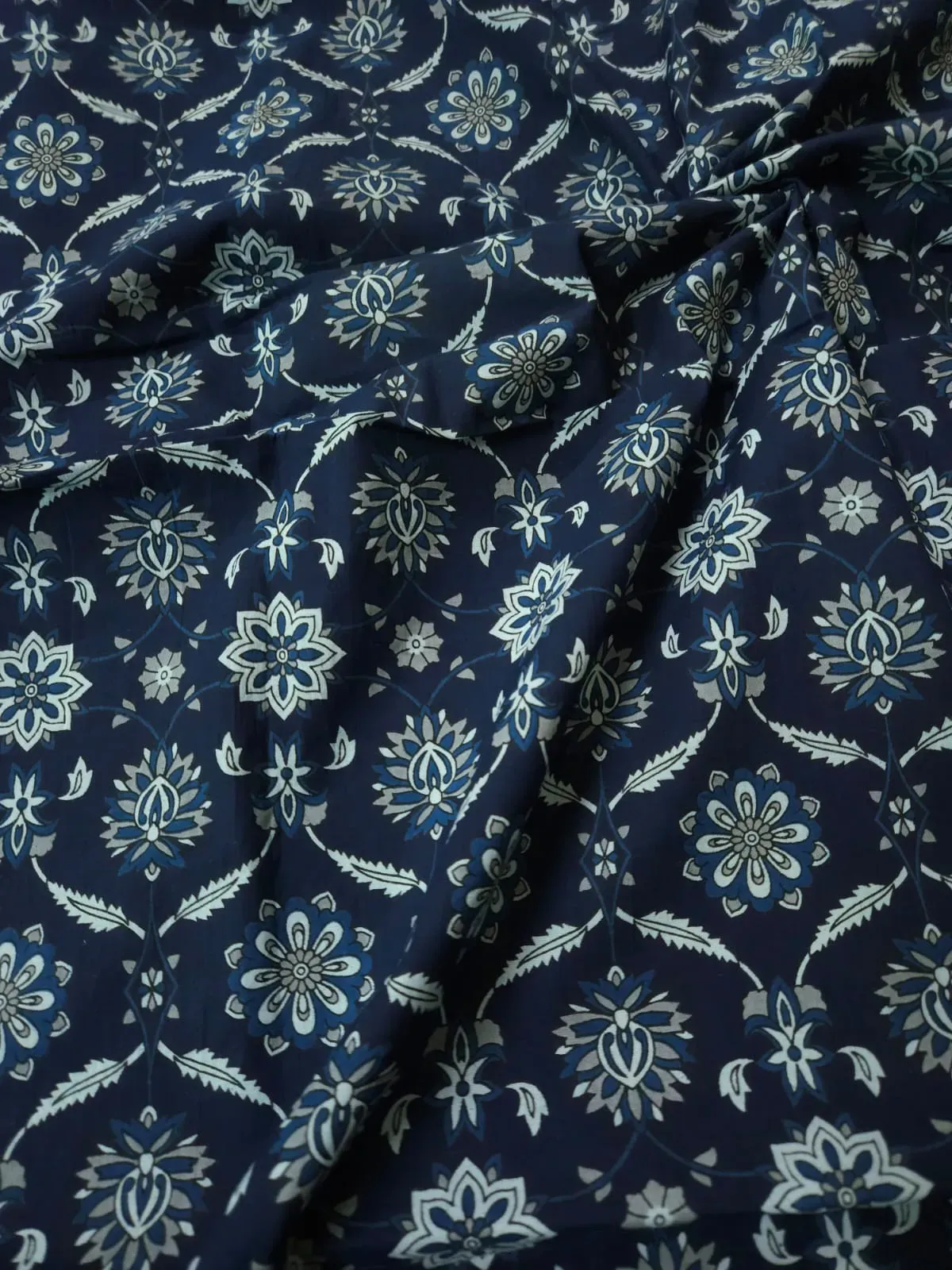Blue Shade Base Jaipuri Flowers Print, Sanganeri Cotton.
