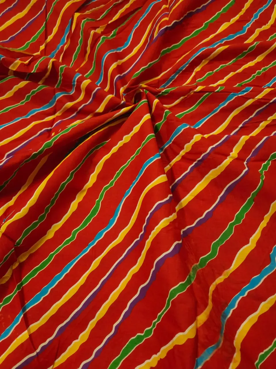 Red Shade Multicolour Lehariya Print, Sanganeri Cotton.