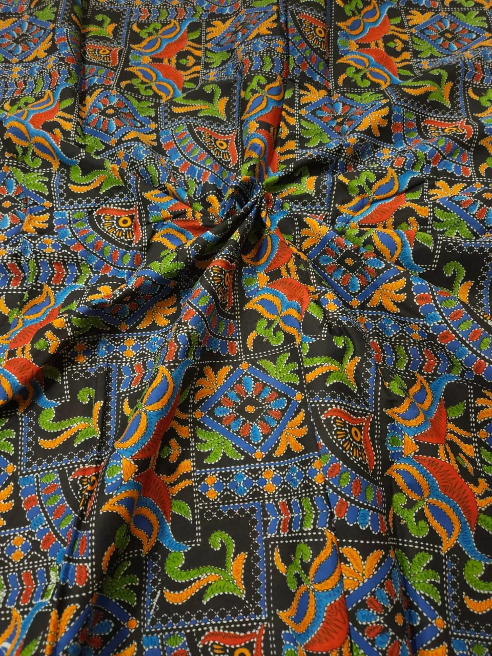 Black Shade Base Multicolour Patola Print, Cotton Fabric.