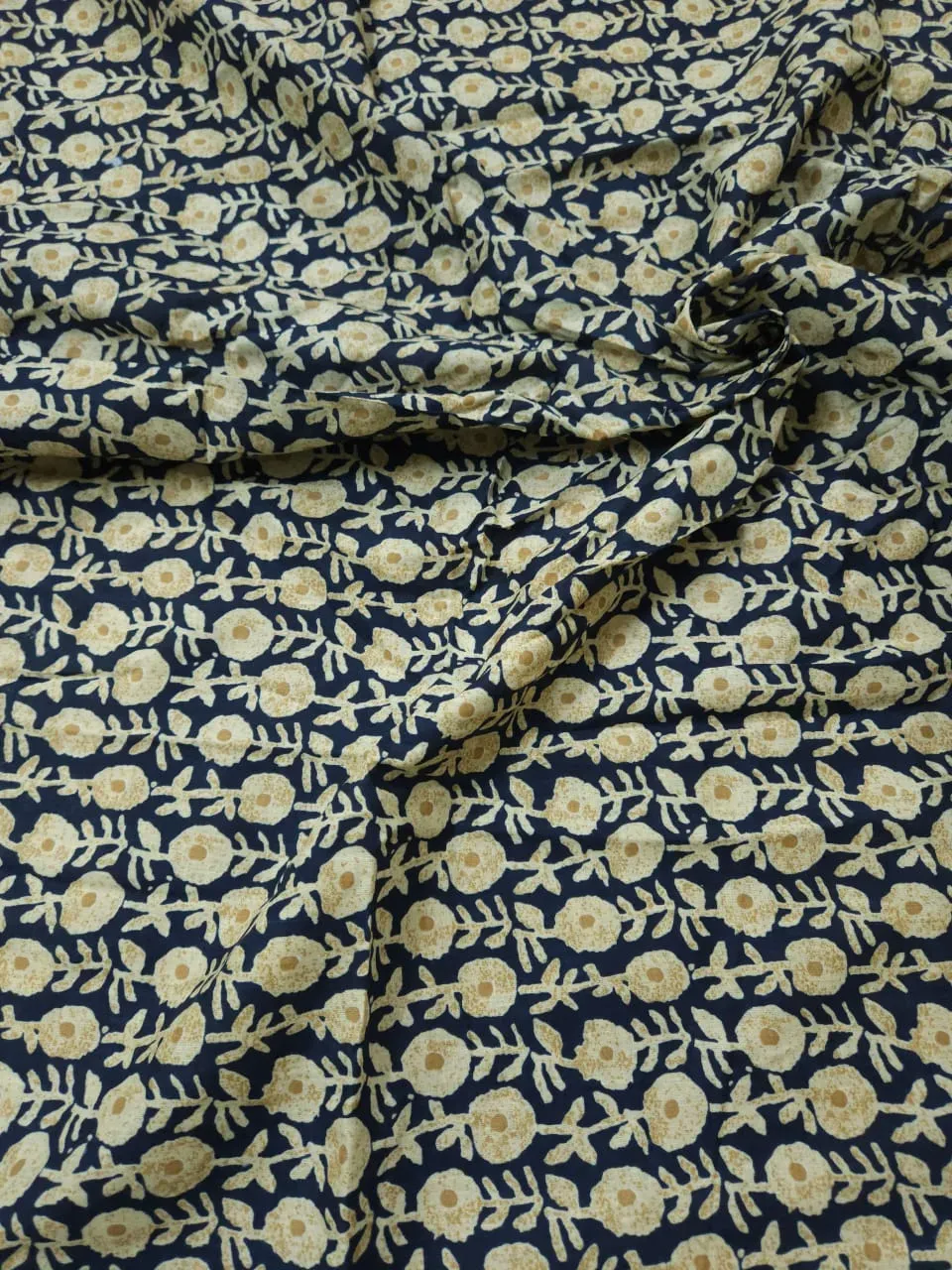 Blue Shade Base Sanganeri Flower Block Print, Jaipuri Cotton.