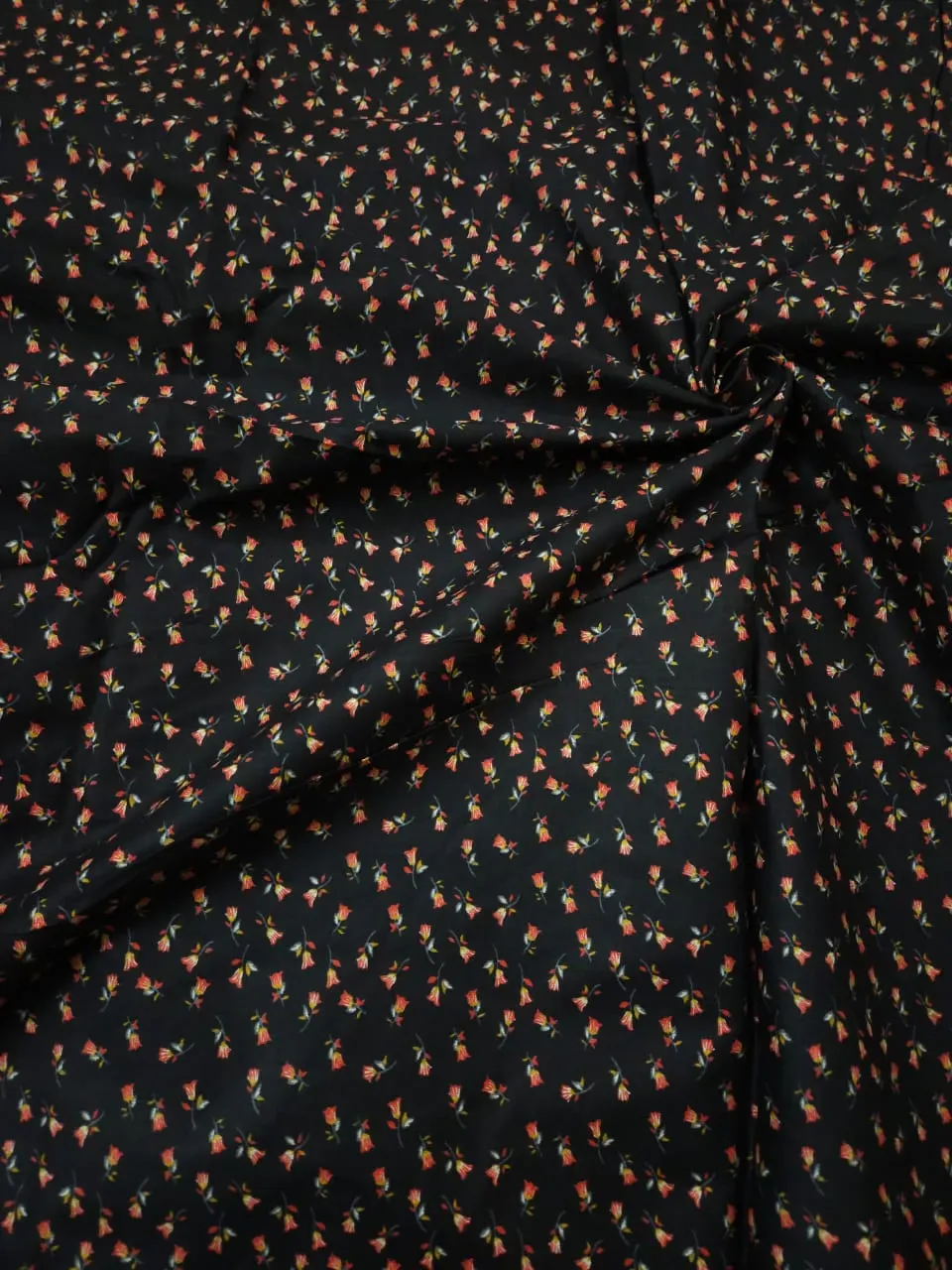 Black Shade Base Small Red Flowers Print, Jaipuri Cotton.