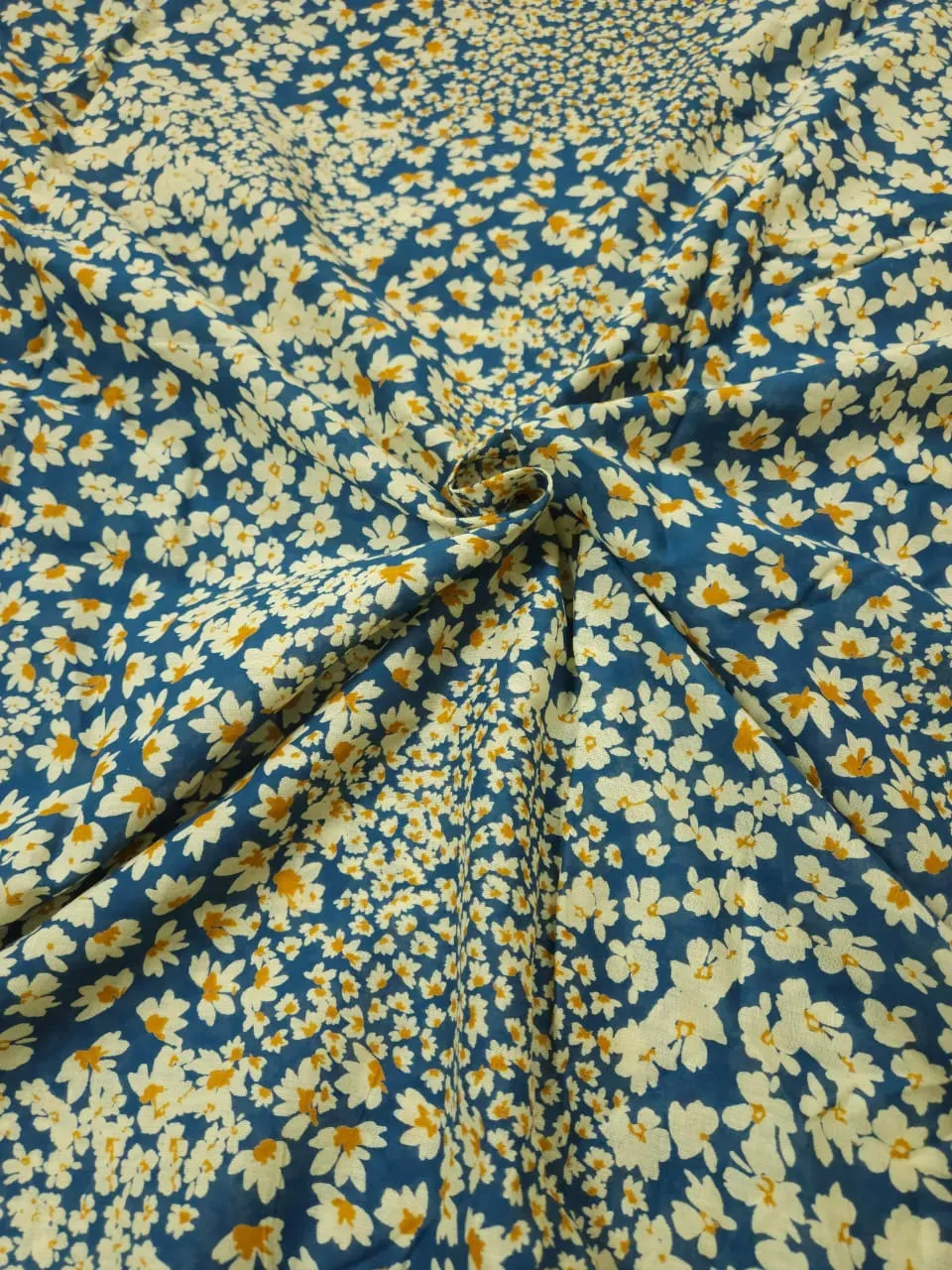 Blue Shade Base Small Flowers Jaal Print, Cotton Mulmul Fabric.