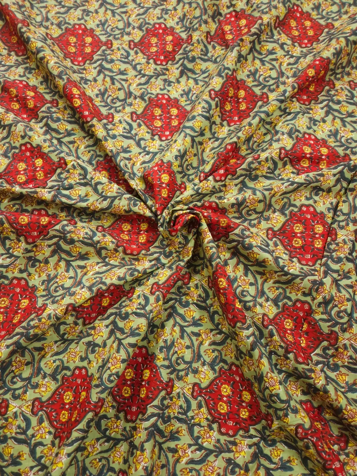 Pastel Green Shade Base Sanganeri Jaal Print, Cotton Fabric.