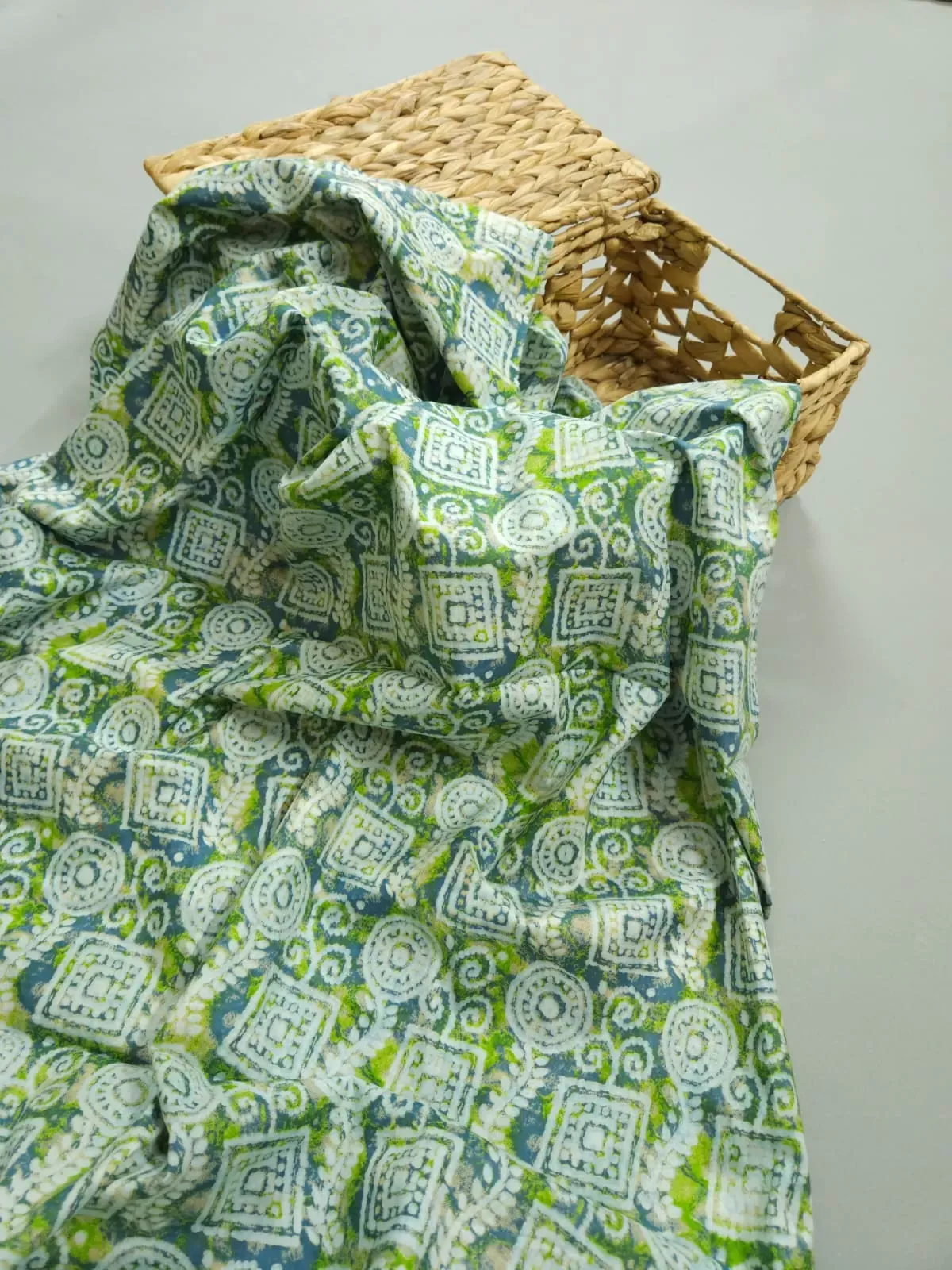 Green Shade Base Geometric Sanganeri Print.